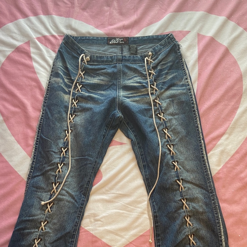 Mid-Rise Stylish Blue Lace-Up Boot Cut Jeans